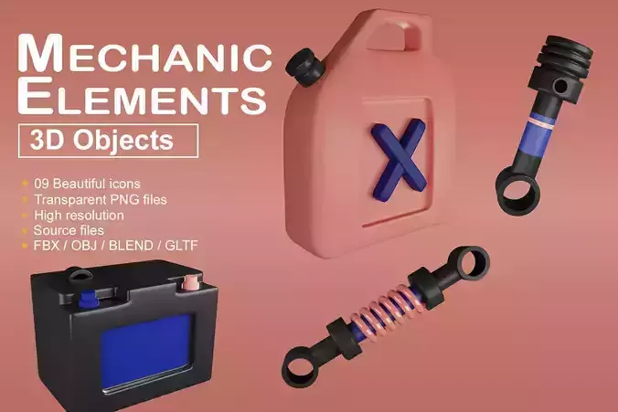 Mechanic Elements 3D icon bundle 3D model