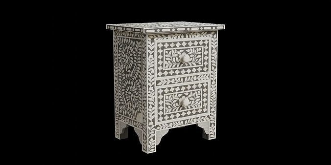 Black Floral Bed Side Table 2 Low-poly 3D model