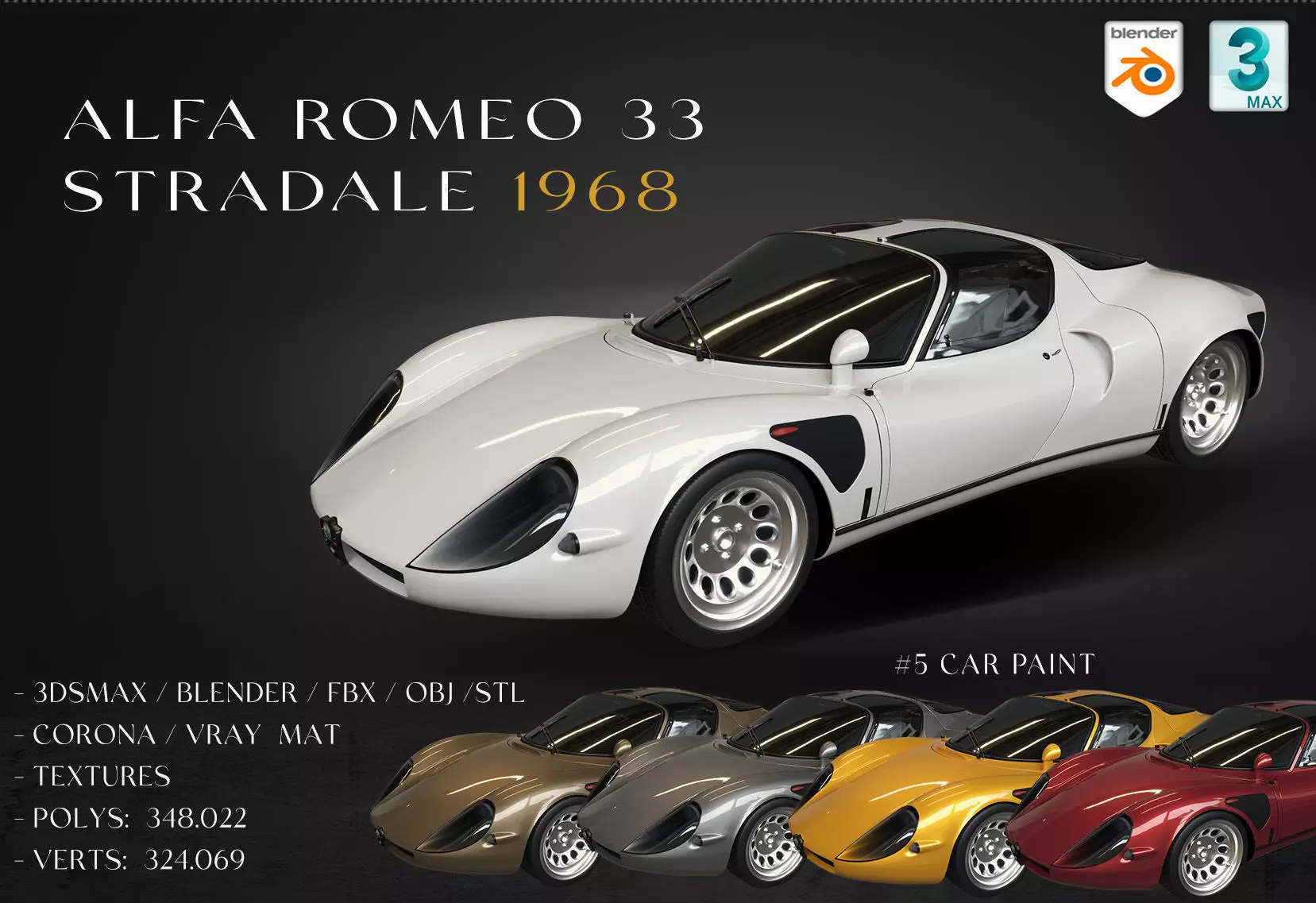Alfa Romeo 33 Stradale  1968 Low-poly 3D model_0
