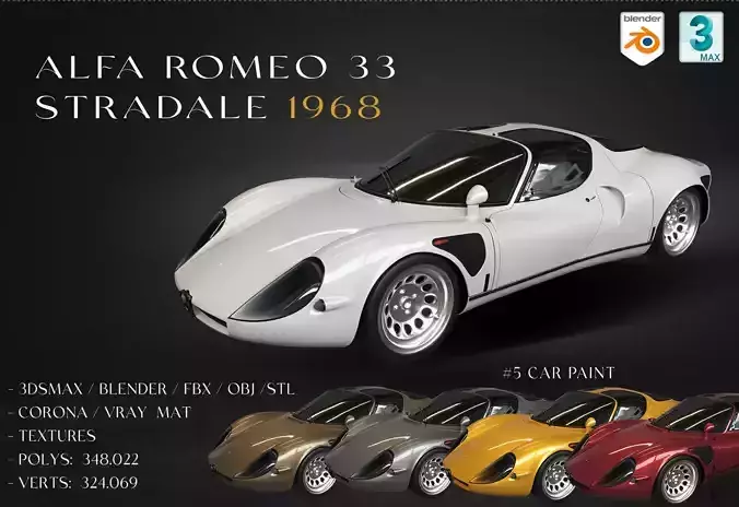 Alfa Romeo 33 Stradale  1968 Low-poly 3D model