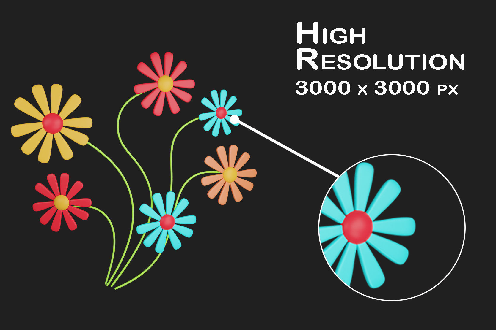 Fancy flowers 3D icon bundle 3D model_1