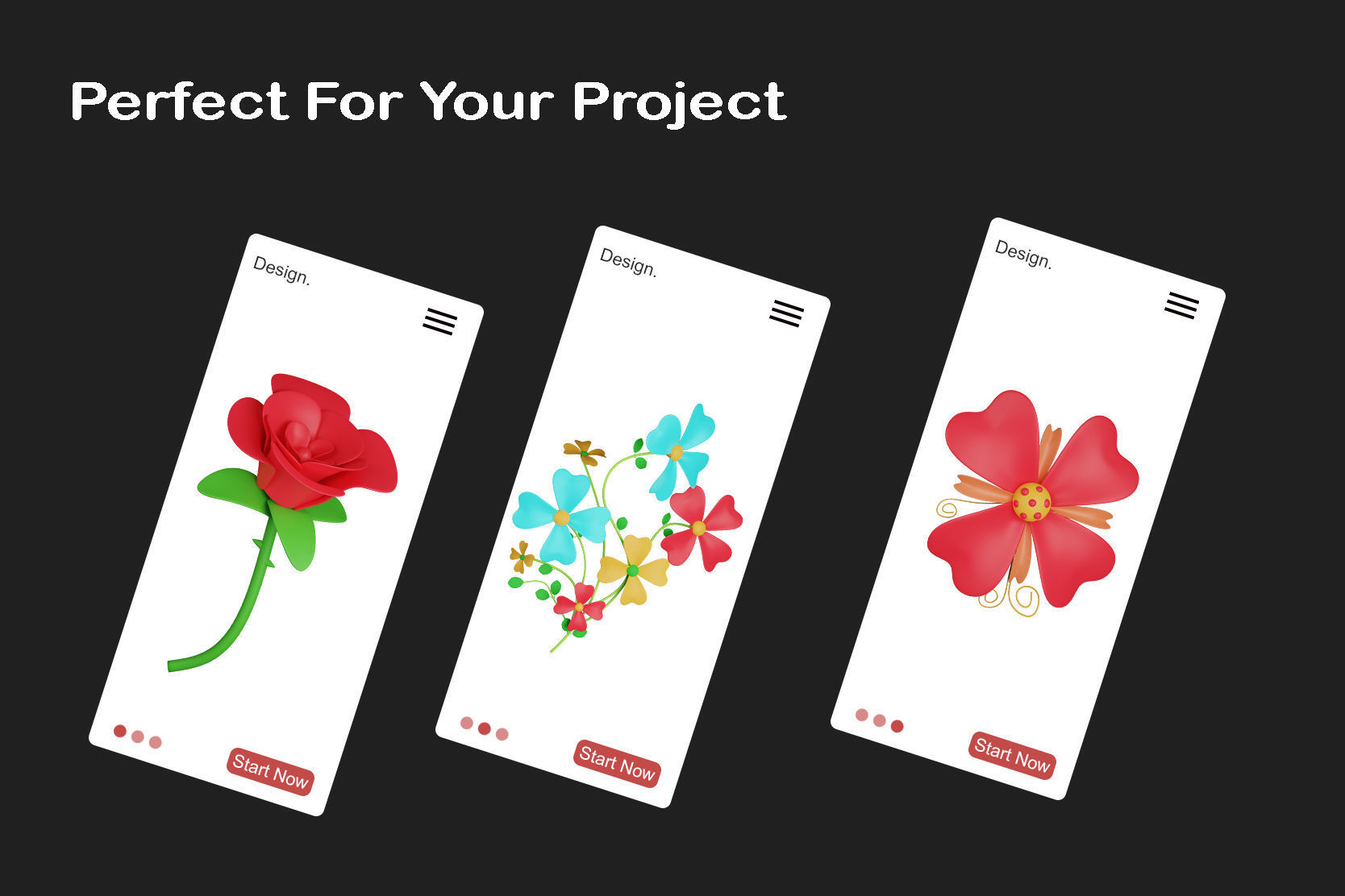 Fancy flowers 3D icon bundle 3D model_3