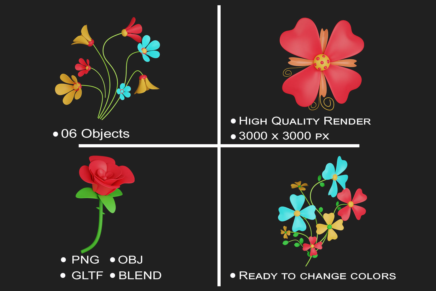 Fancy flowers 3D icon bundle 3D model_2