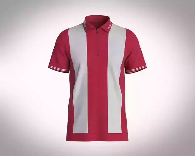 HALF-ZIP STRIPED POLO T-SHIRT 3D model
