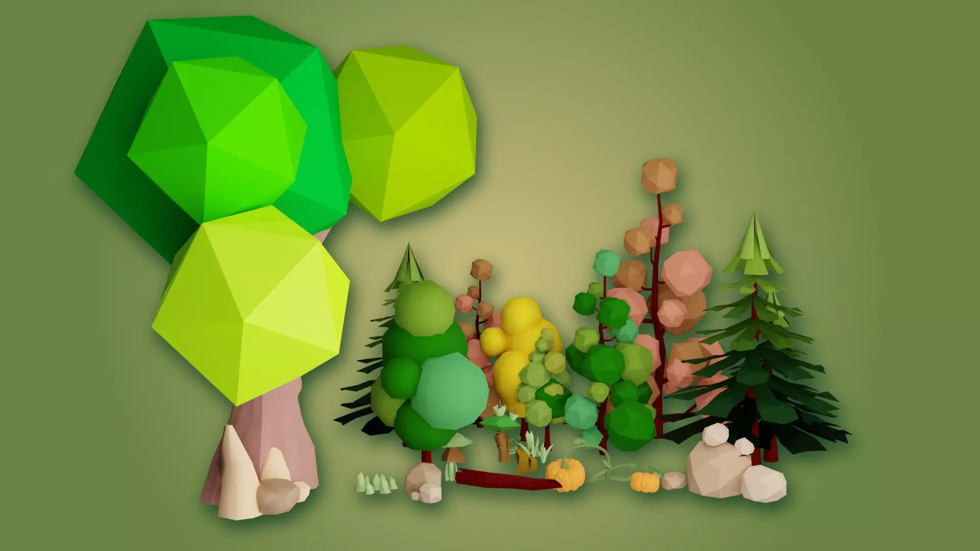 Tree Set Low Poly Low-poly 3D model_0