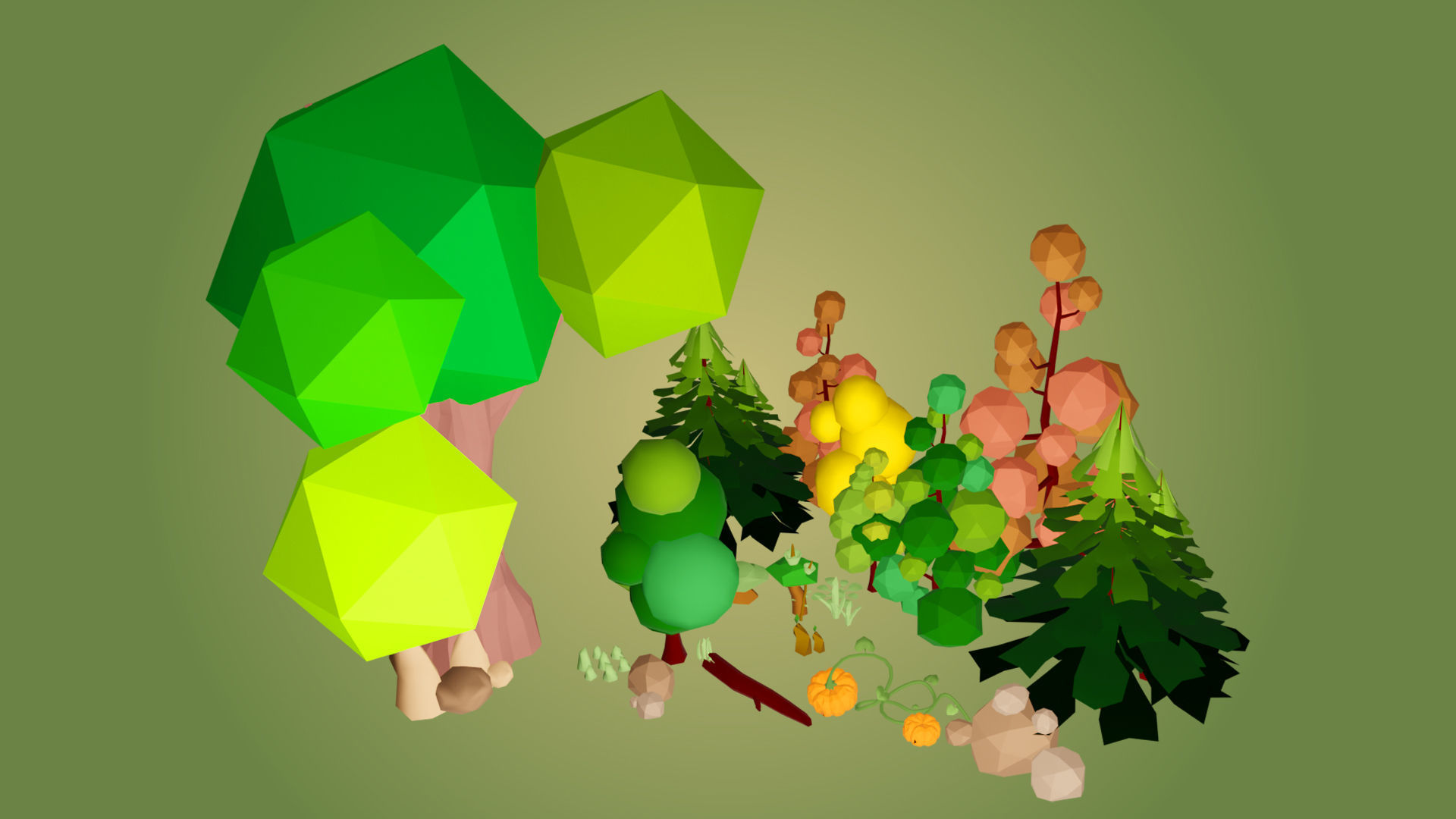 Tree Set Low Poly Low-poly 3D model_2