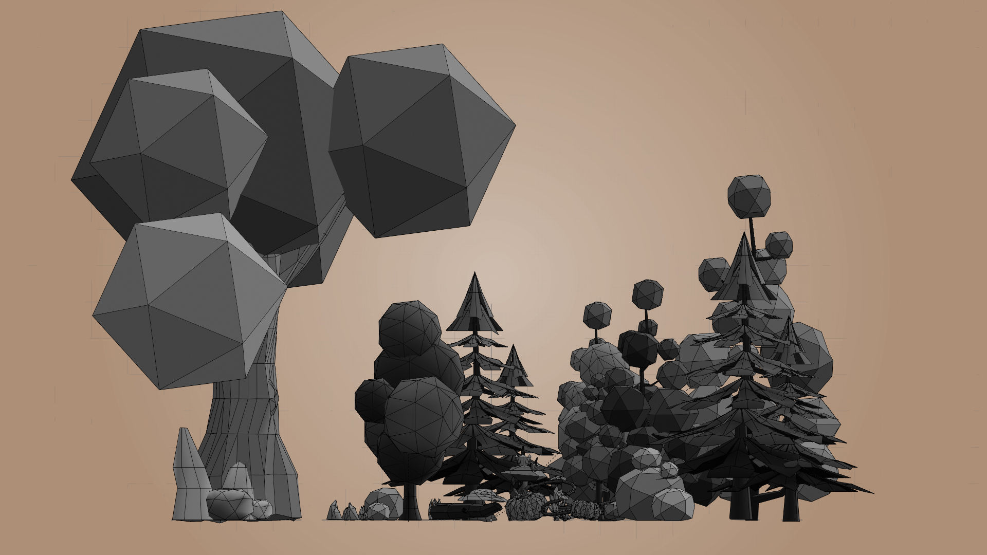 Tree Set Low Poly Low-poly 3D model_4