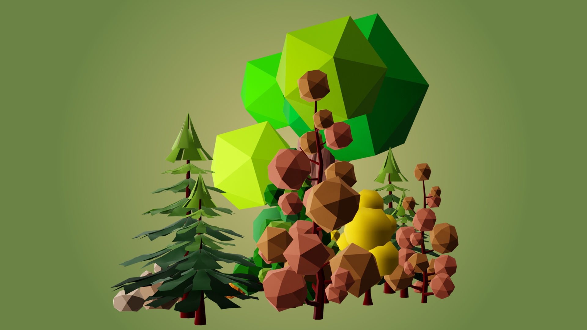 Tree Set Low Poly Low-poly 3D model_3