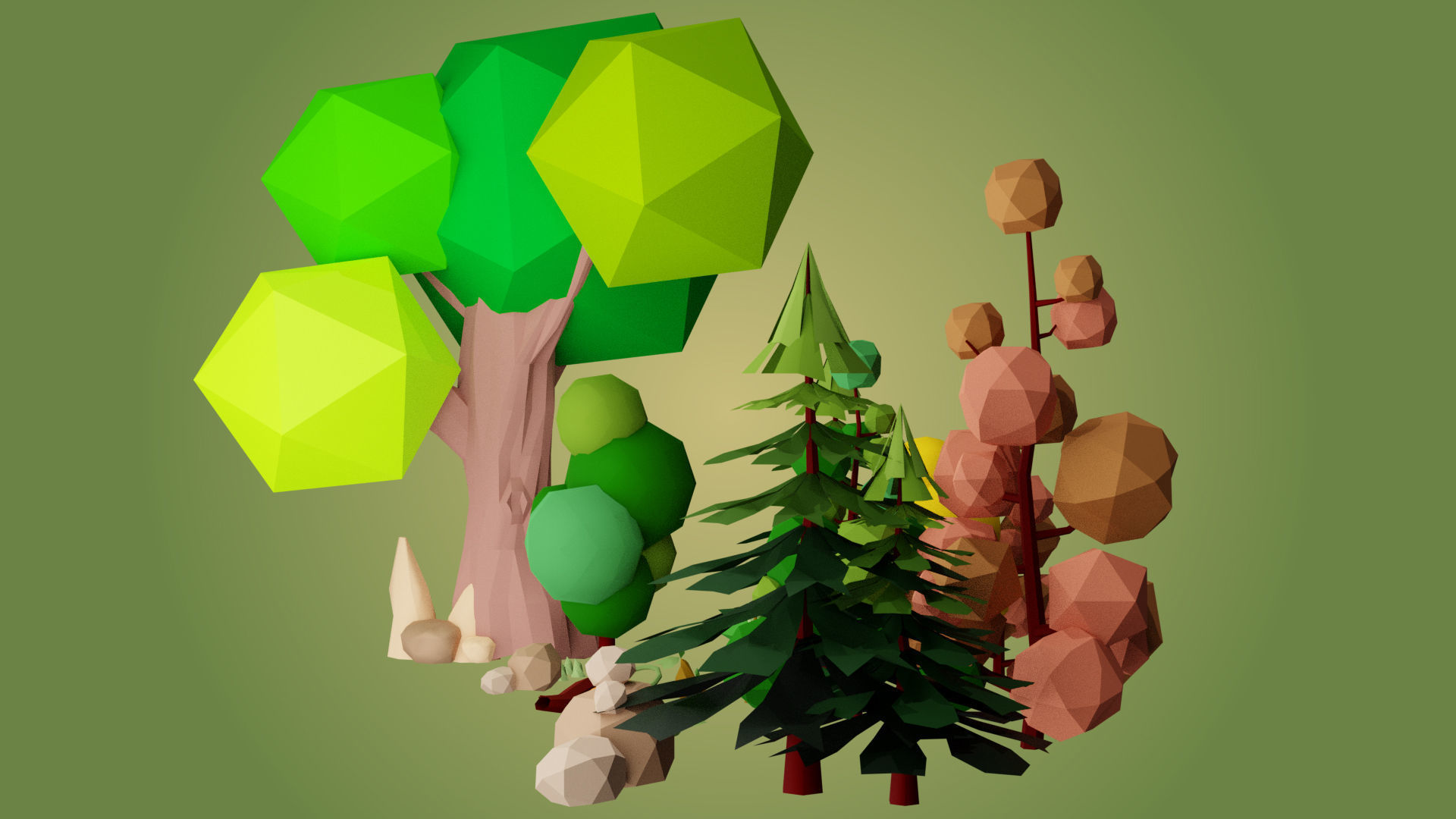 Tree Set Low Poly Low-poly 3D model_1