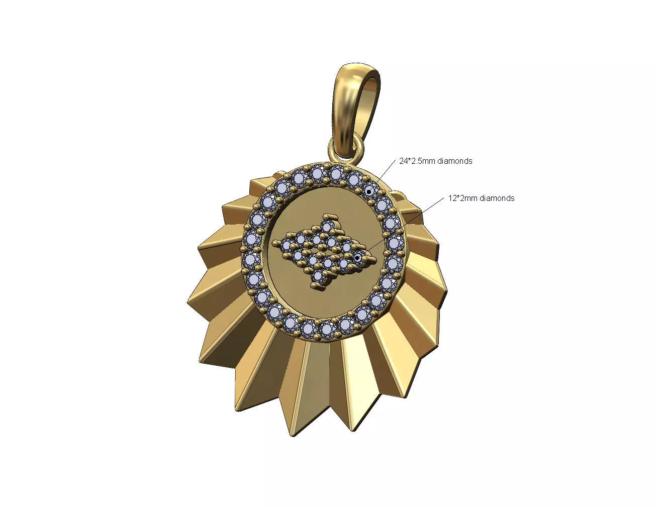 Diamond star cluster abd halo sunburst faceted pendant with bail 3D print model