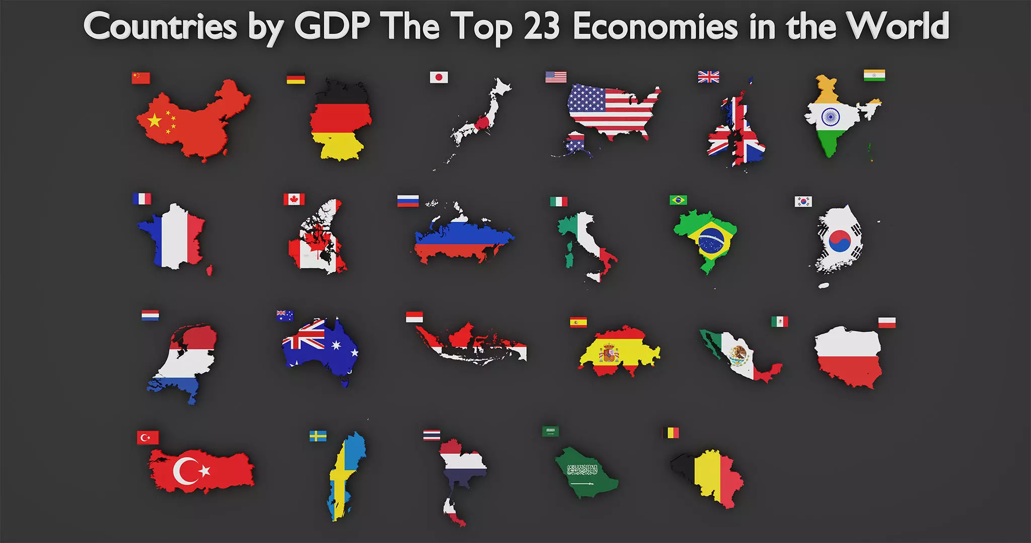 Countries by GDP The Top 23 Economies in the World PACK Low-poly 3D model