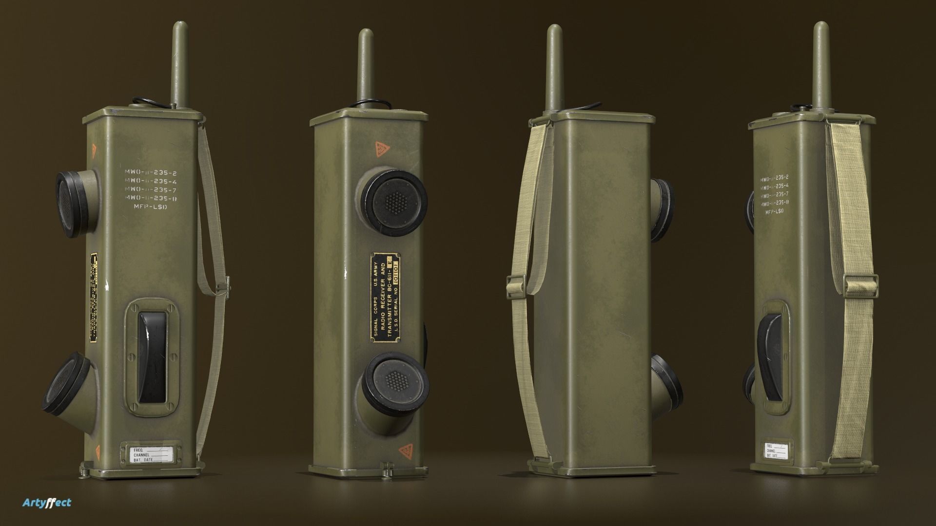 WW2 Army Radio Walkie Talkie Game-ready Textured Low-poly 3D model_4