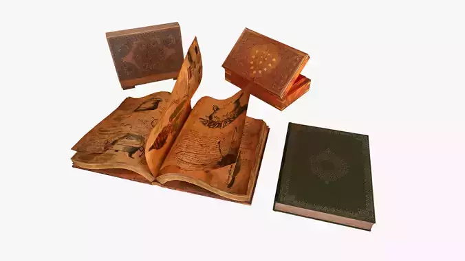 Old Books and Boxes Low-poly 3D model