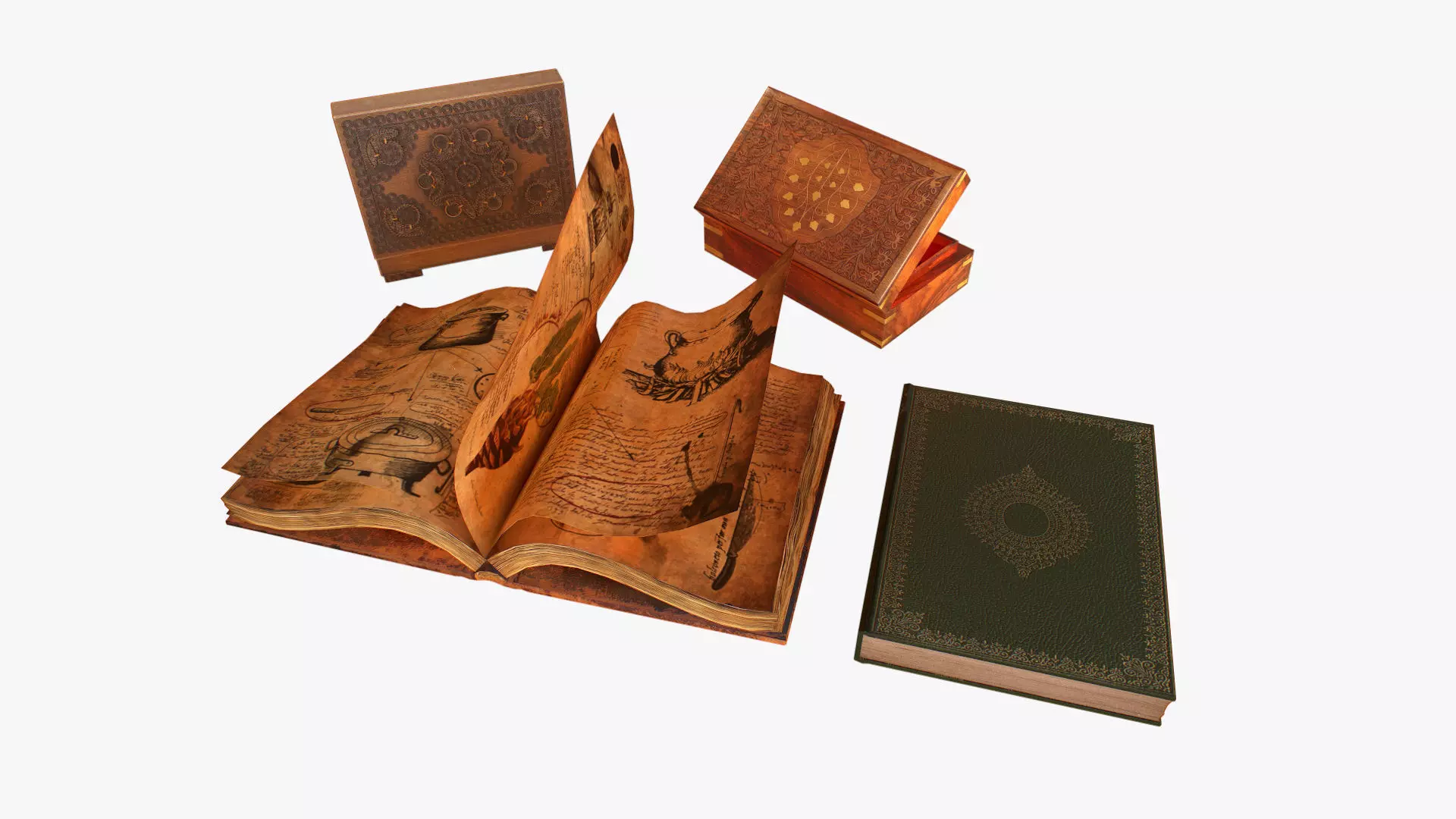 Old Books and Boxes Low-poly 3D model_0