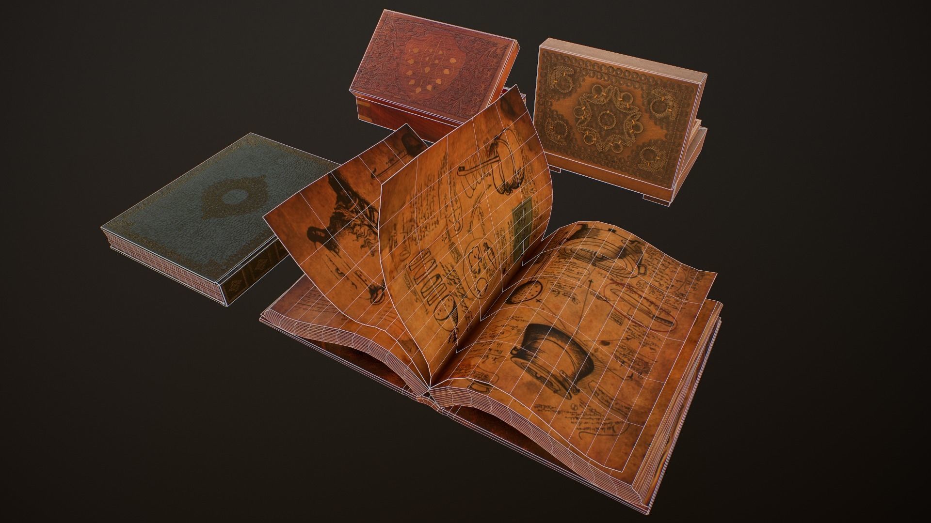 Old Books and Boxes Low-poly 3D model_9