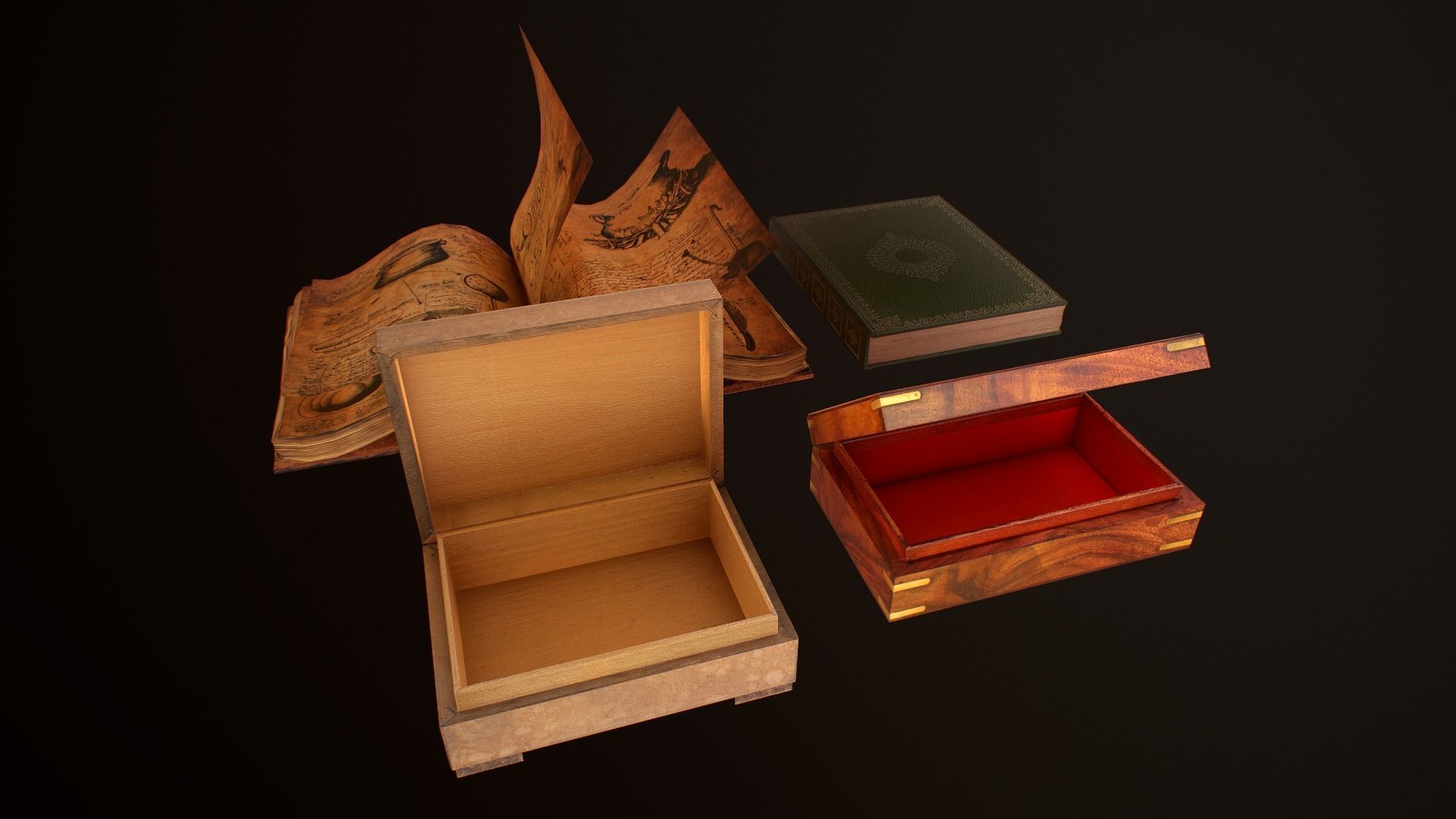 Old Books and Boxes Low-poly 3D model_5
