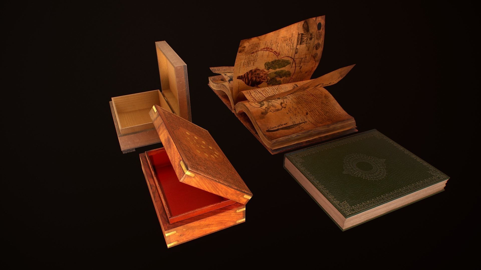Old Books and Boxes Low-poly 3D model_6