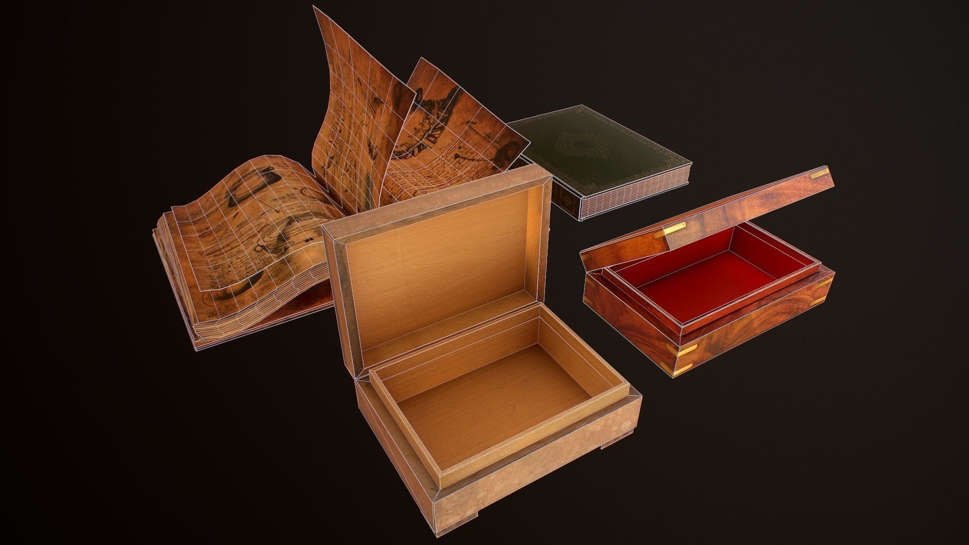 Old Books and Boxes Low-poly 3D model_10