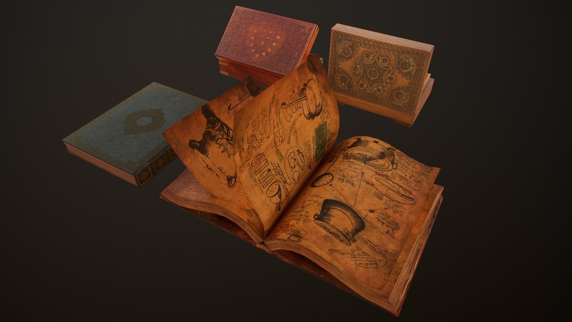 Old Books and Boxes Low-poly 3D model_8