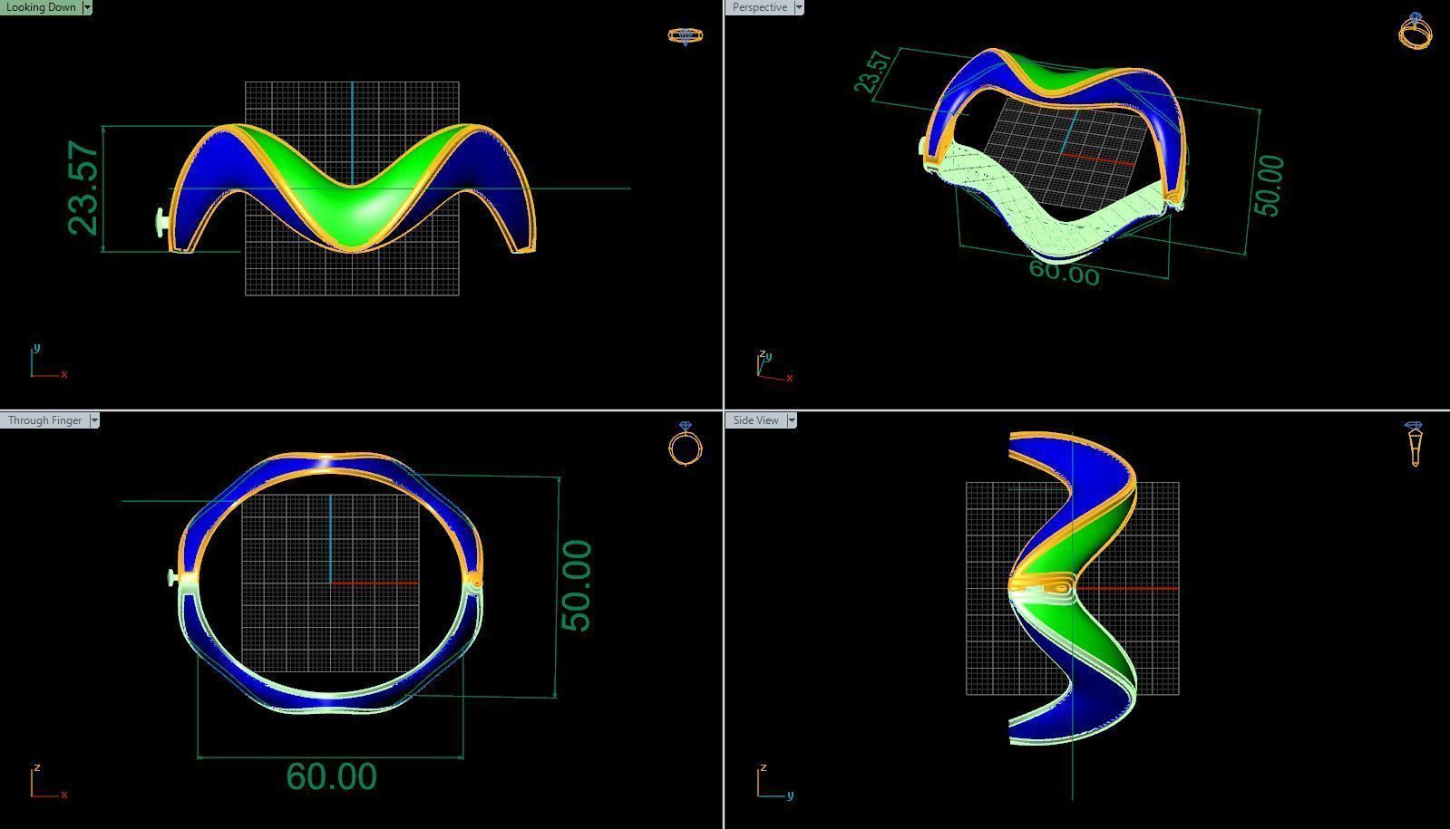 Direct casting mina gold bracelet and ring 3D model_4