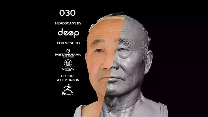 Asian Male 70s head scan 030 3D model Asian Male 70s head scan 030 3D model
