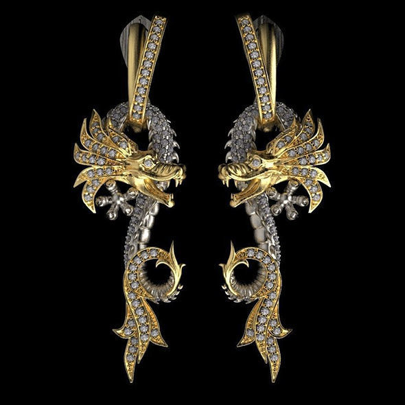 earrings dragon 3D print model_4