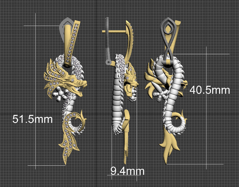 earrings dragon 3D print model_2