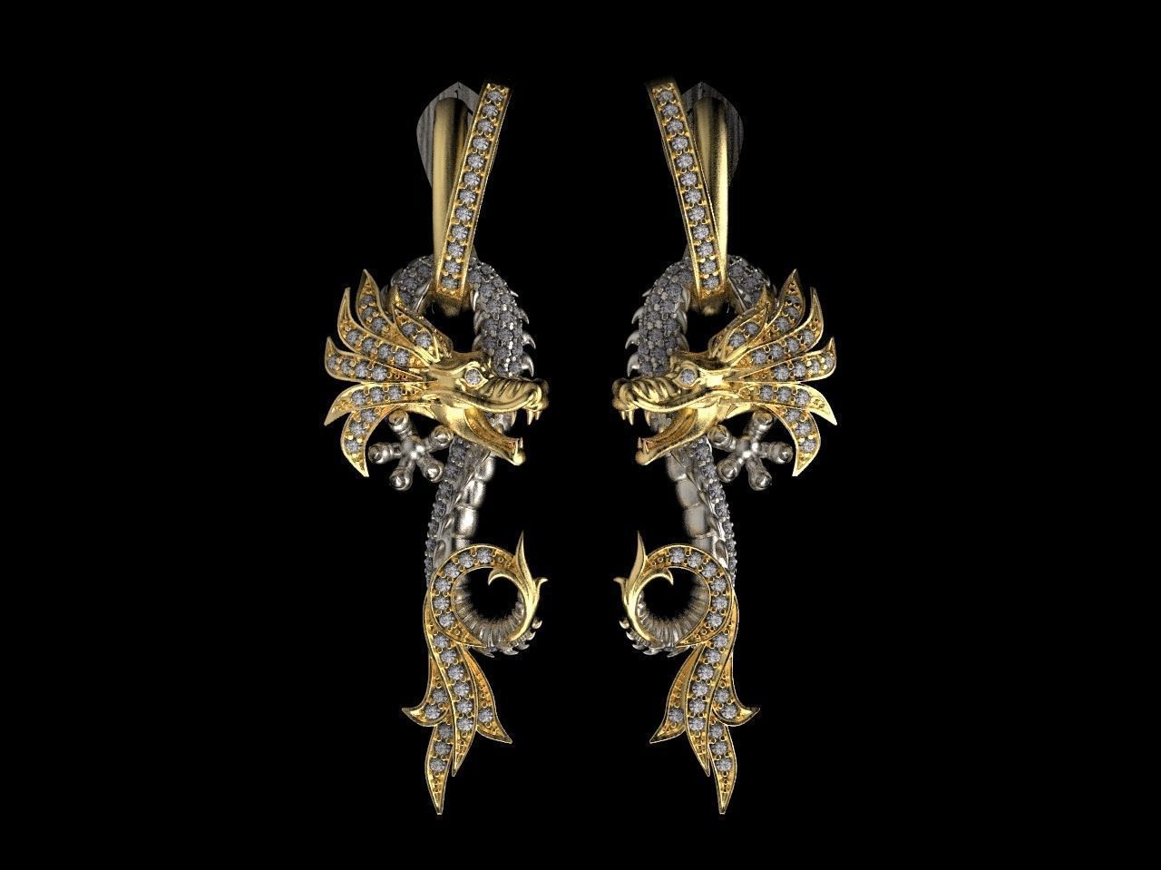 earrings dragon 3D print model_19