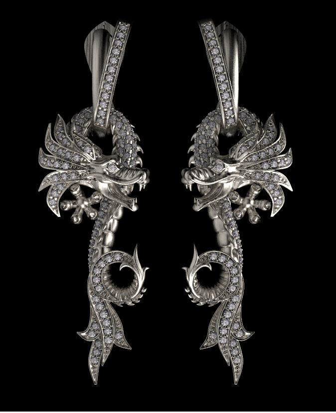 earrings dragon 3D print model_24