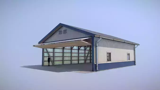 Airfield Hangar 12m Vr1 BLUE Low-poly 3D model