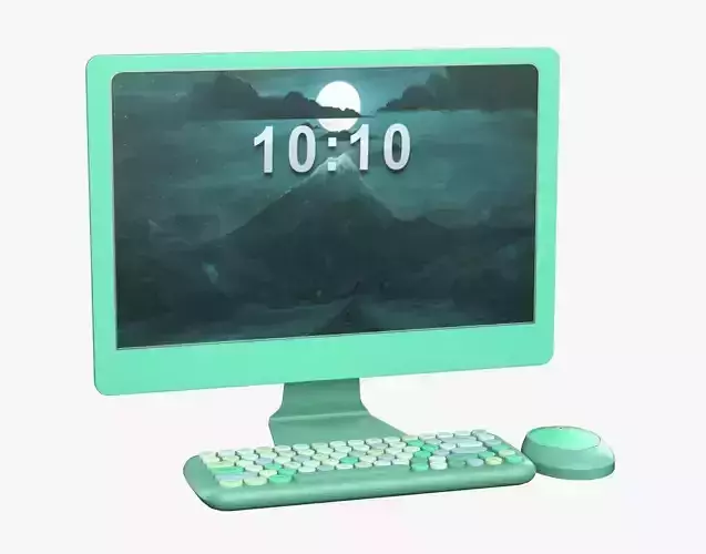 Sweet Pc Set Monitor Keyboard Mouse River Green Version 3D model