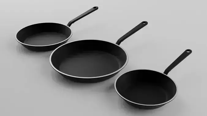  Three frying pans 