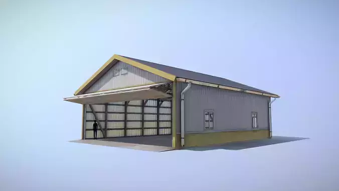 Airfield Hangar 12m Vr1 YELLOW Low-poly 3D model