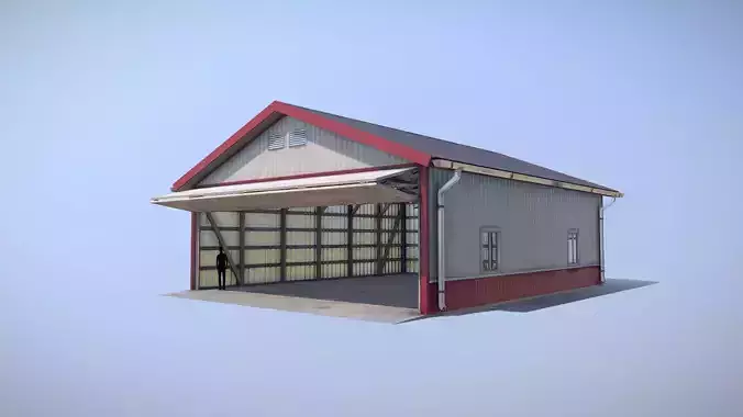 Airfield Hangar 12m Vr1 RED Low-poly 3D model