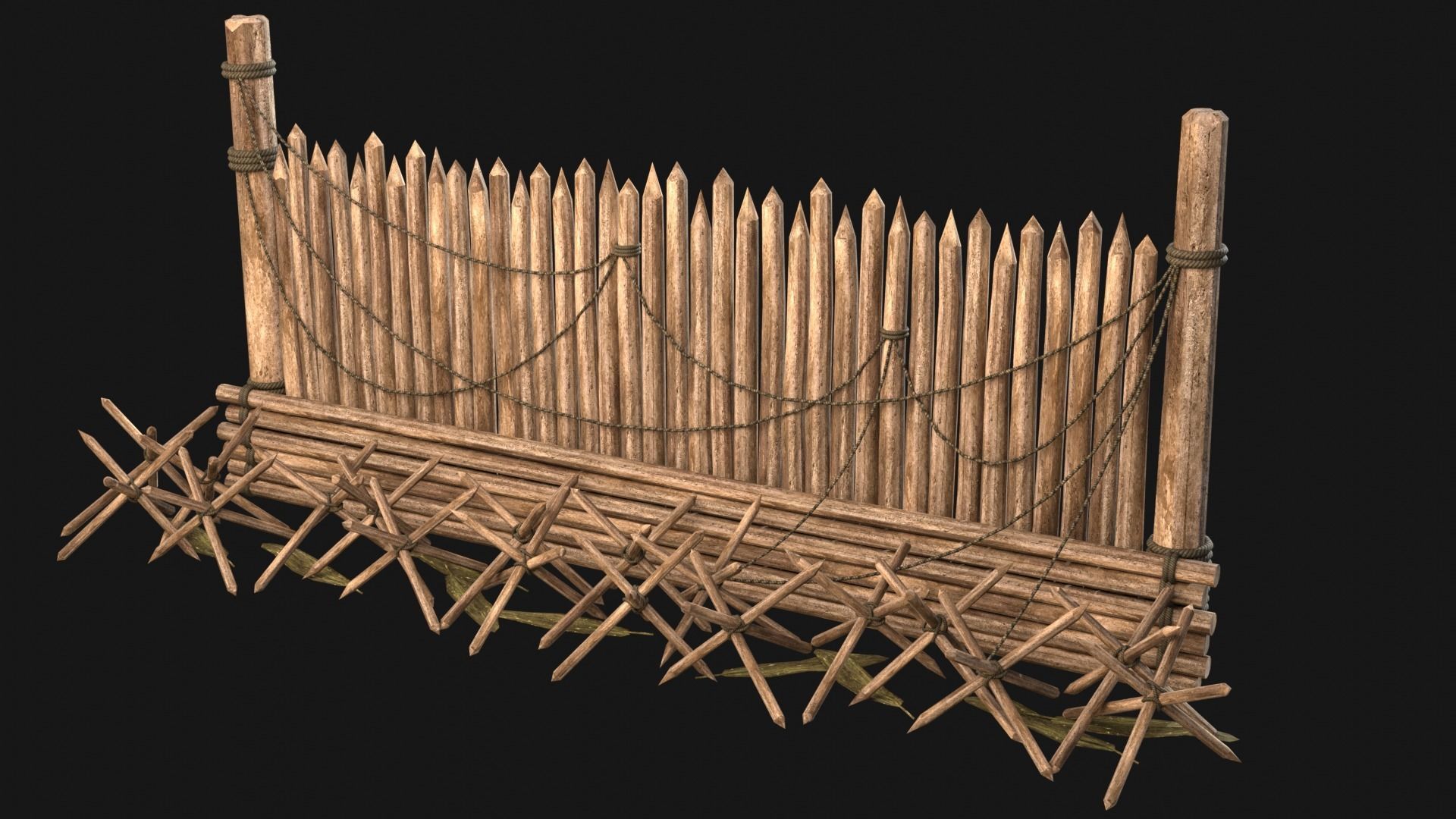 JUNGLE SWAMP PALISADE TRAP WALLS BARRIER BARRICADE COLLECTION Low-poly 3D model_33