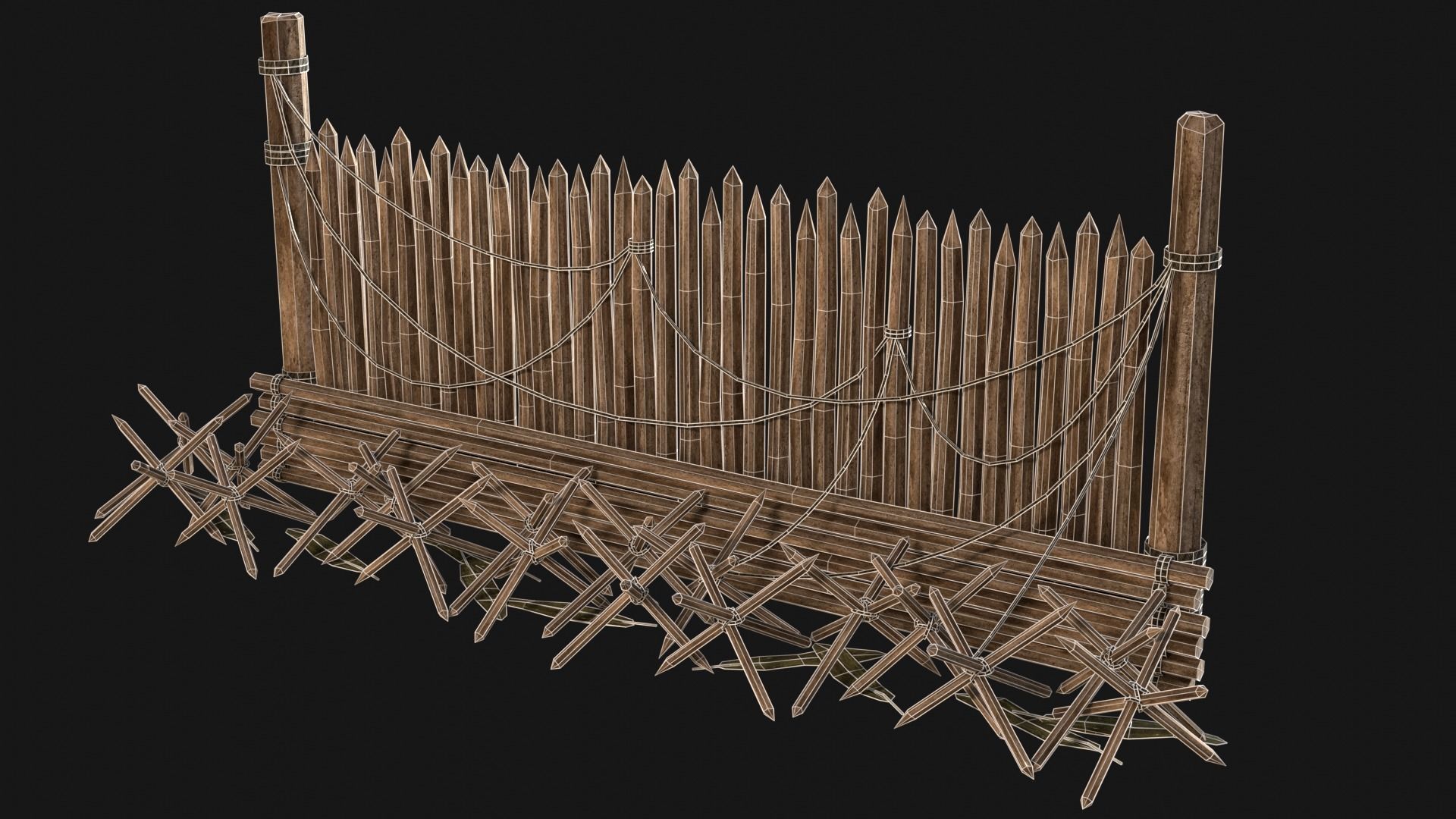JUNGLE SWAMP PALISADE TRAP WALLS BARRIER BARRICADE COLLECTION Low-poly 3D model_36