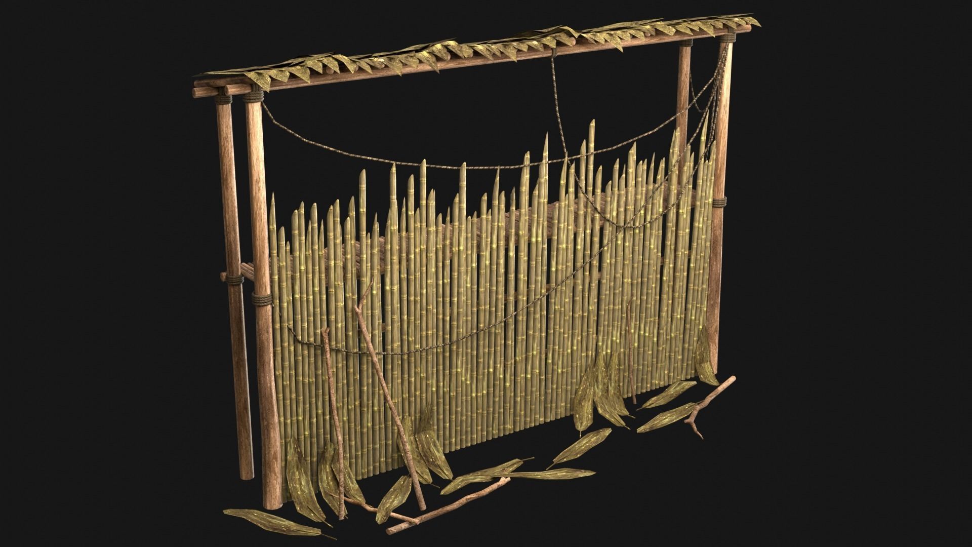 JUNGLE SWAMP PALISADE TRAP WALLS BARRIER BARRICADE COLLECTION Low-poly 3D model_15
