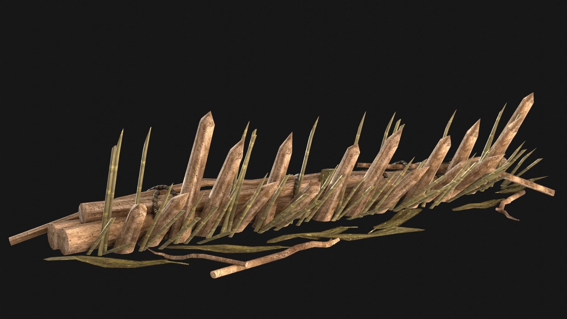 JUNGLE SWAMP PALISADE TRAP WALLS BARRIER BARRICADE COLLECTION Low-poly 3D model_18