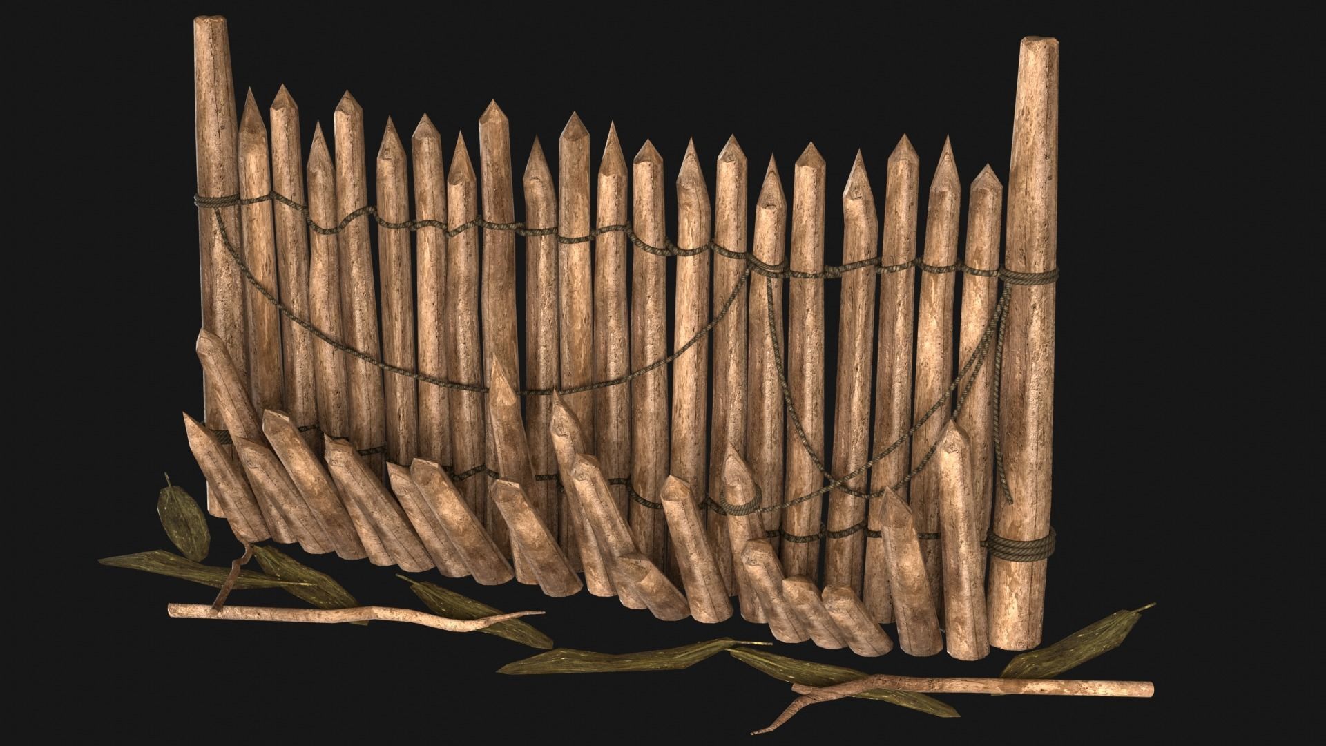 JUNGLE SWAMP PALISADE TRAP WALLS BARRIER BARRICADE COLLECTION Low-poly 3D model_9