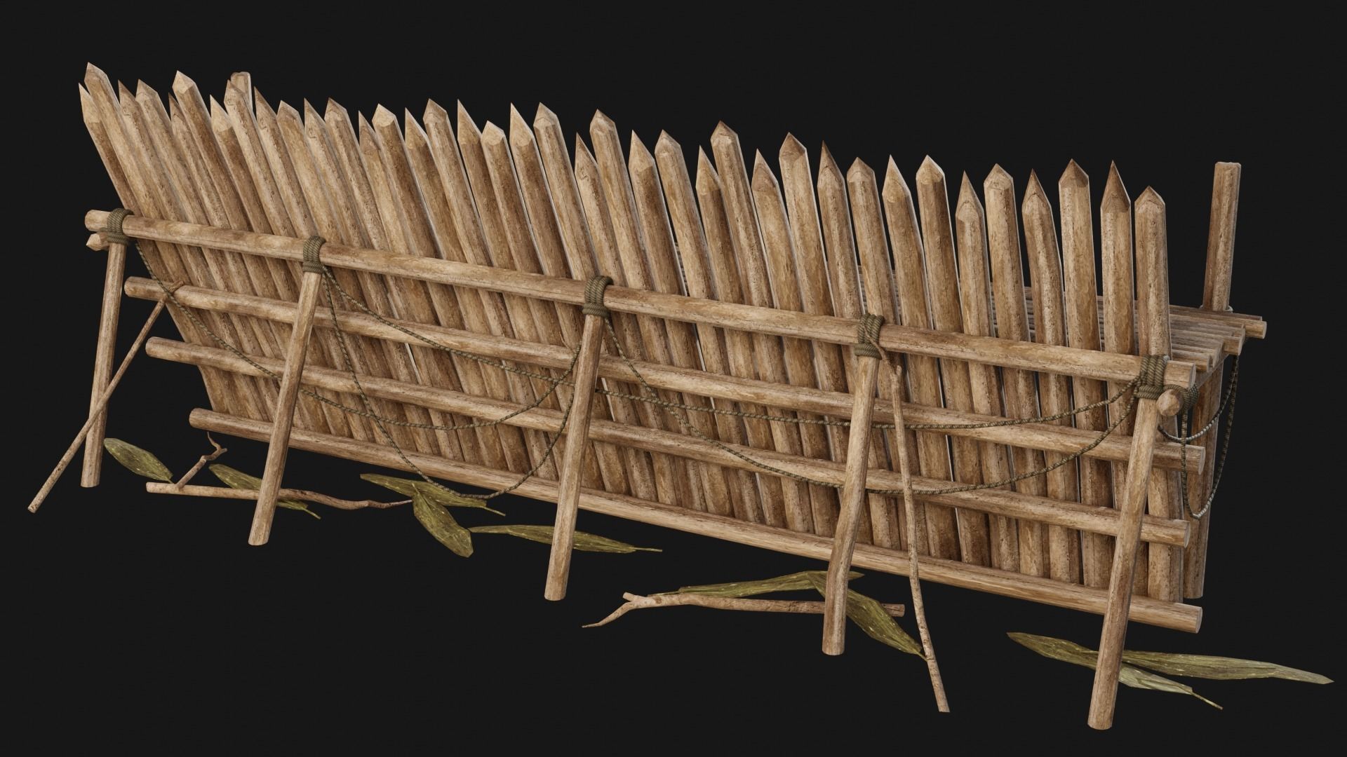JUNGLE SWAMP PALISADE TRAP WALLS BARRIER BARRICADE COLLECTION Low-poly 3D model_29
