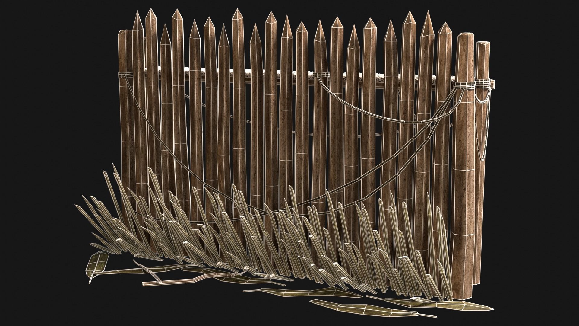 JUNGLE SWAMP PALISADE TRAP WALLS BARRIER BARRICADE COLLECTION Low-poly 3D model_8