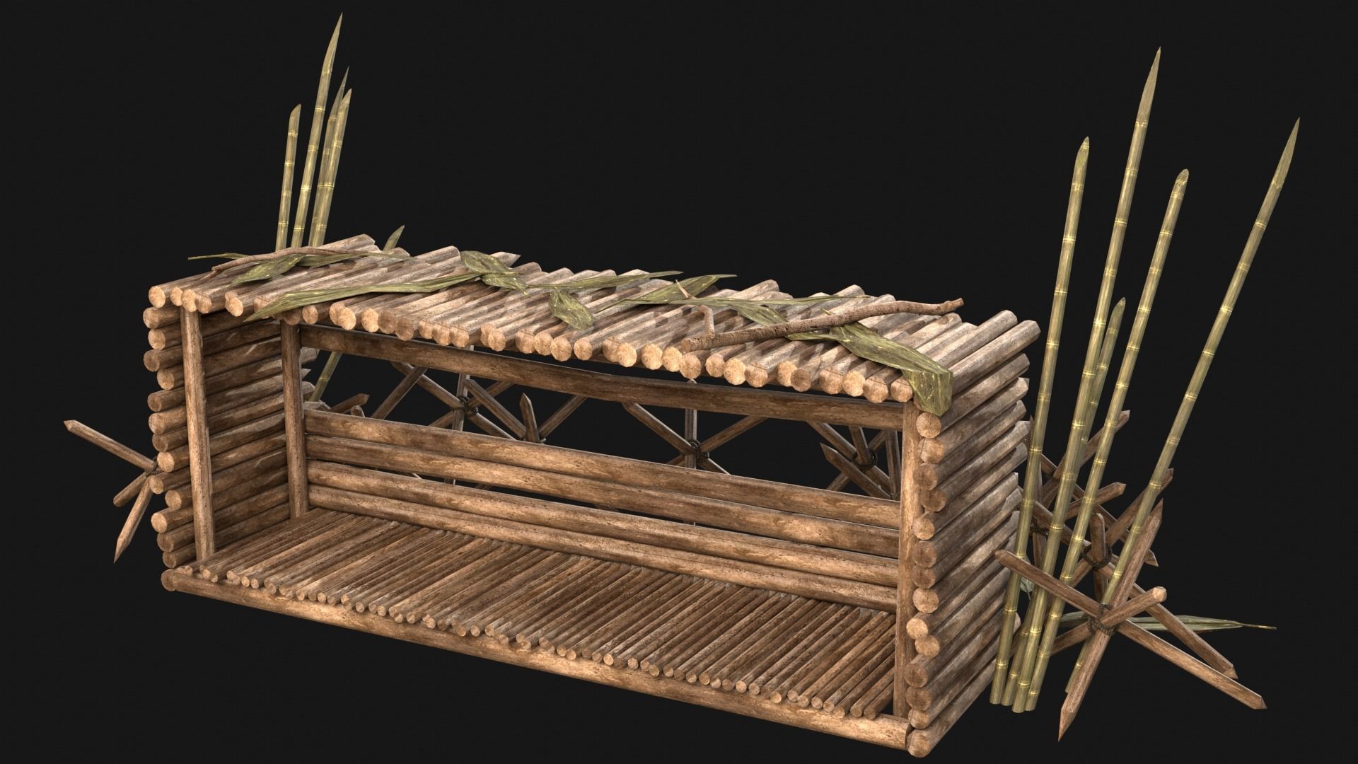 JUNGLE SWAMP PALISADE TRAP WALLS BARRIER BARRICADE COLLECTION Low-poly 3D model_27