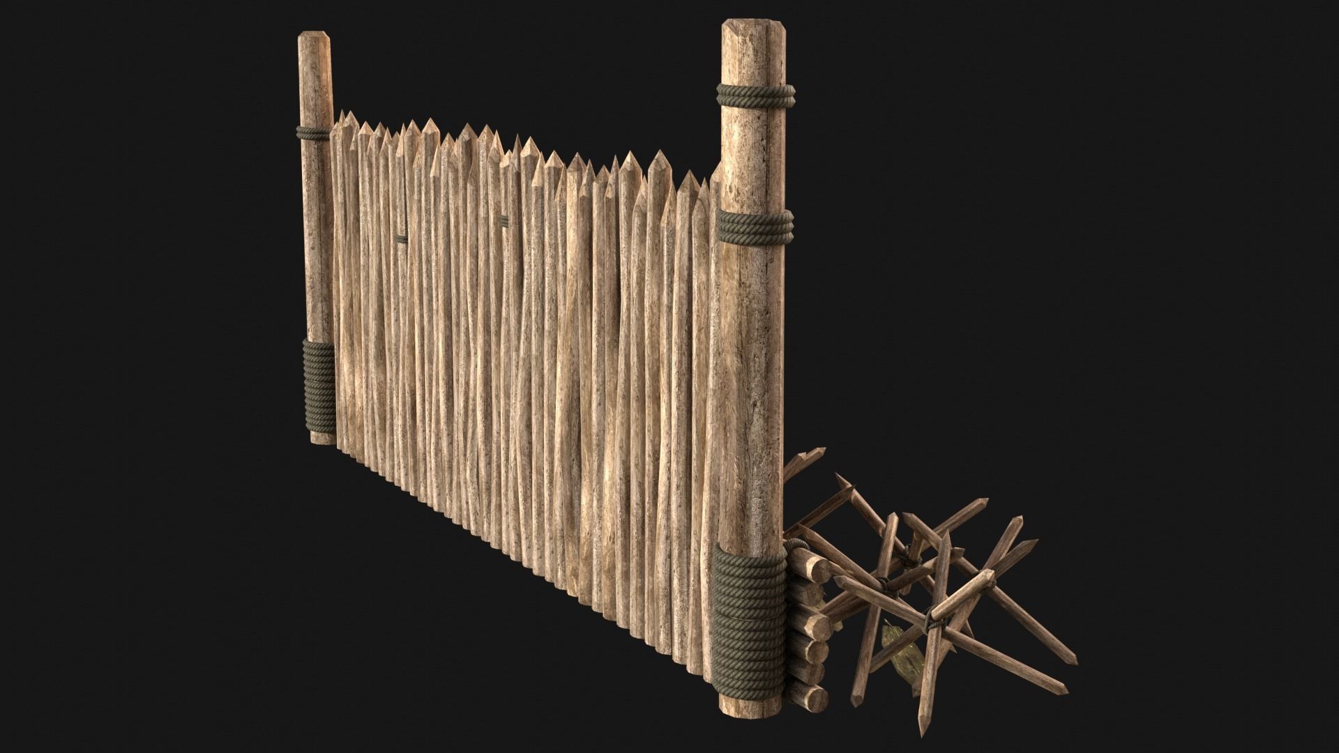 JUNGLE SWAMP PALISADE TRAP WALLS BARRIER BARRICADE COLLECTION Low-poly 3D model_34