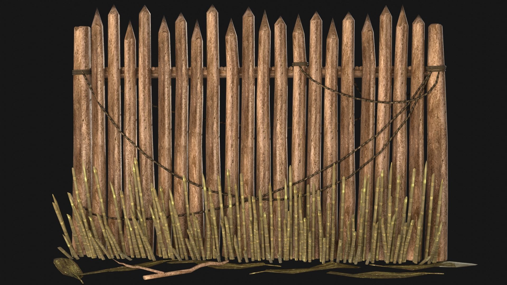 JUNGLE SWAMP PALISADE TRAP WALLS BARRIER BARRICADE COLLECTION Low-poly 3D model_6