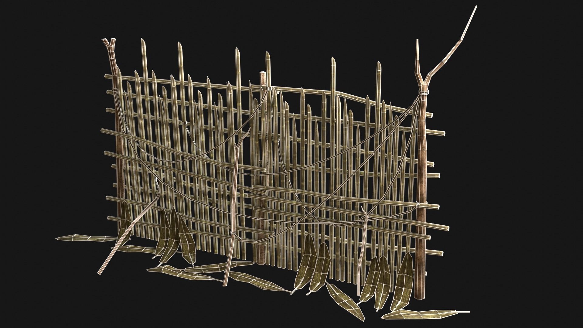JUNGLE SWAMP PALISADE TRAP WALLS BARRIER BARRICADE COLLECTION Low-poly 3D model_24