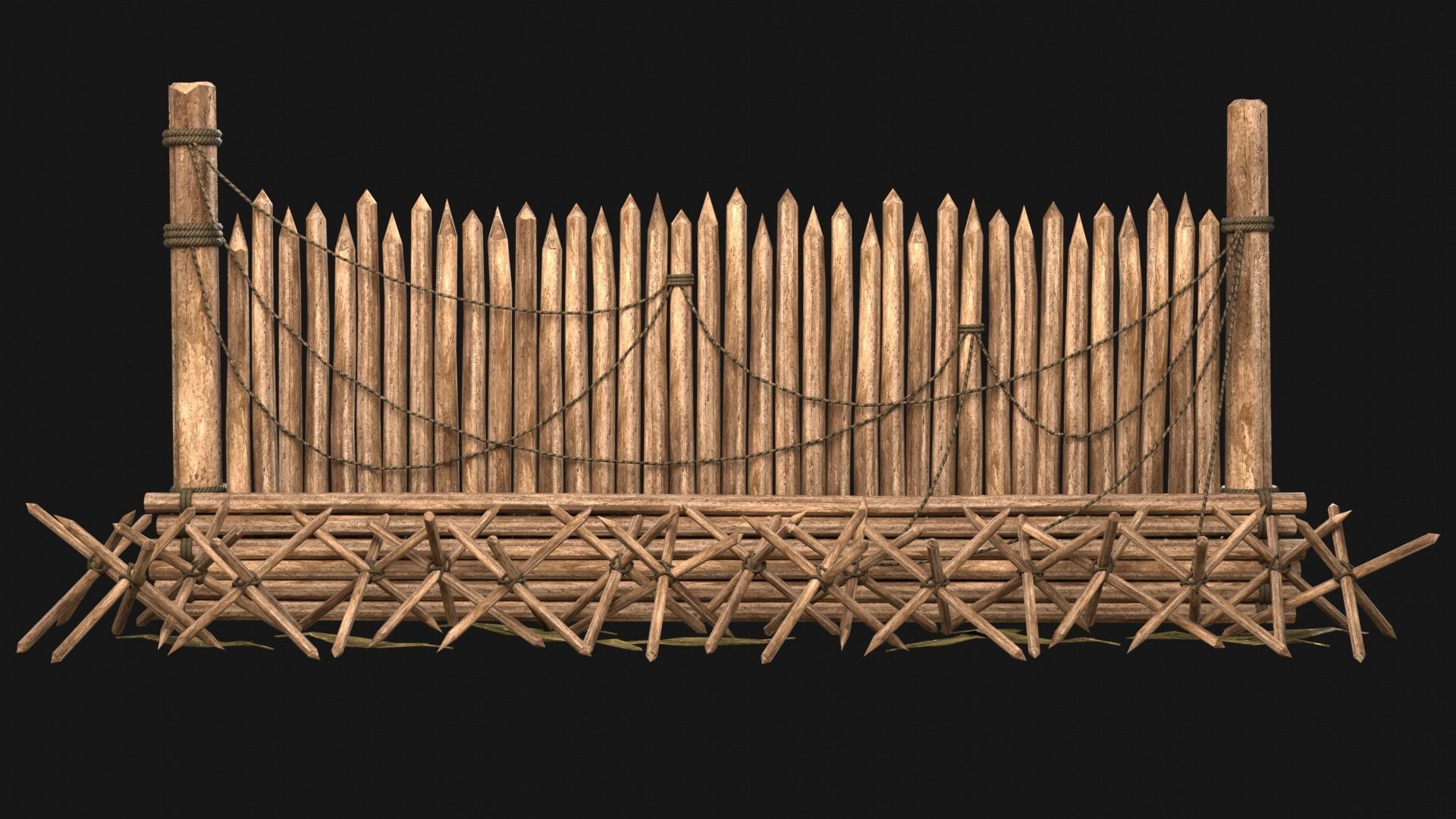 JUNGLE SWAMP PALISADE TRAP WALLS BARRIER BARRICADE COLLECTION Low-poly 3D model_35