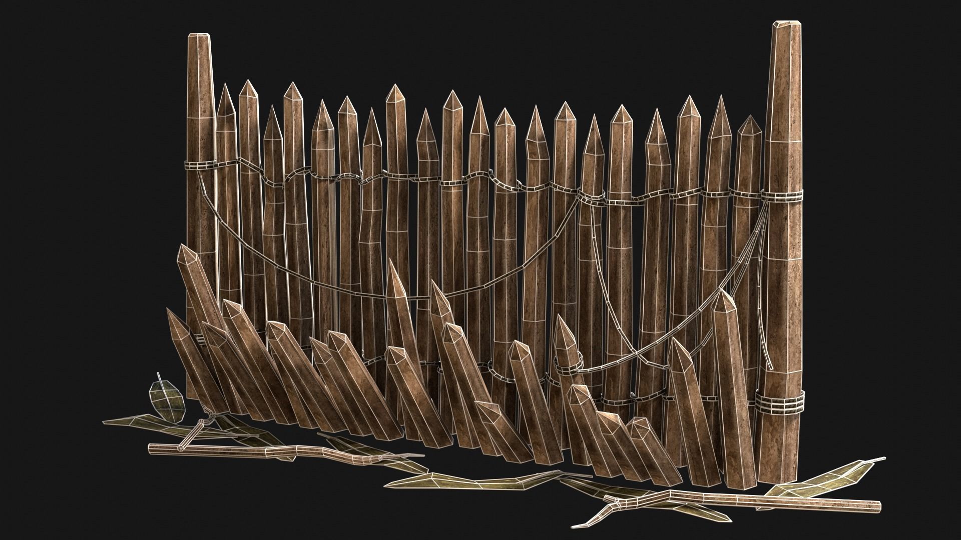 JUNGLE SWAMP PALISADE TRAP WALLS BARRIER BARRICADE COLLECTION Low-poly 3D model_12