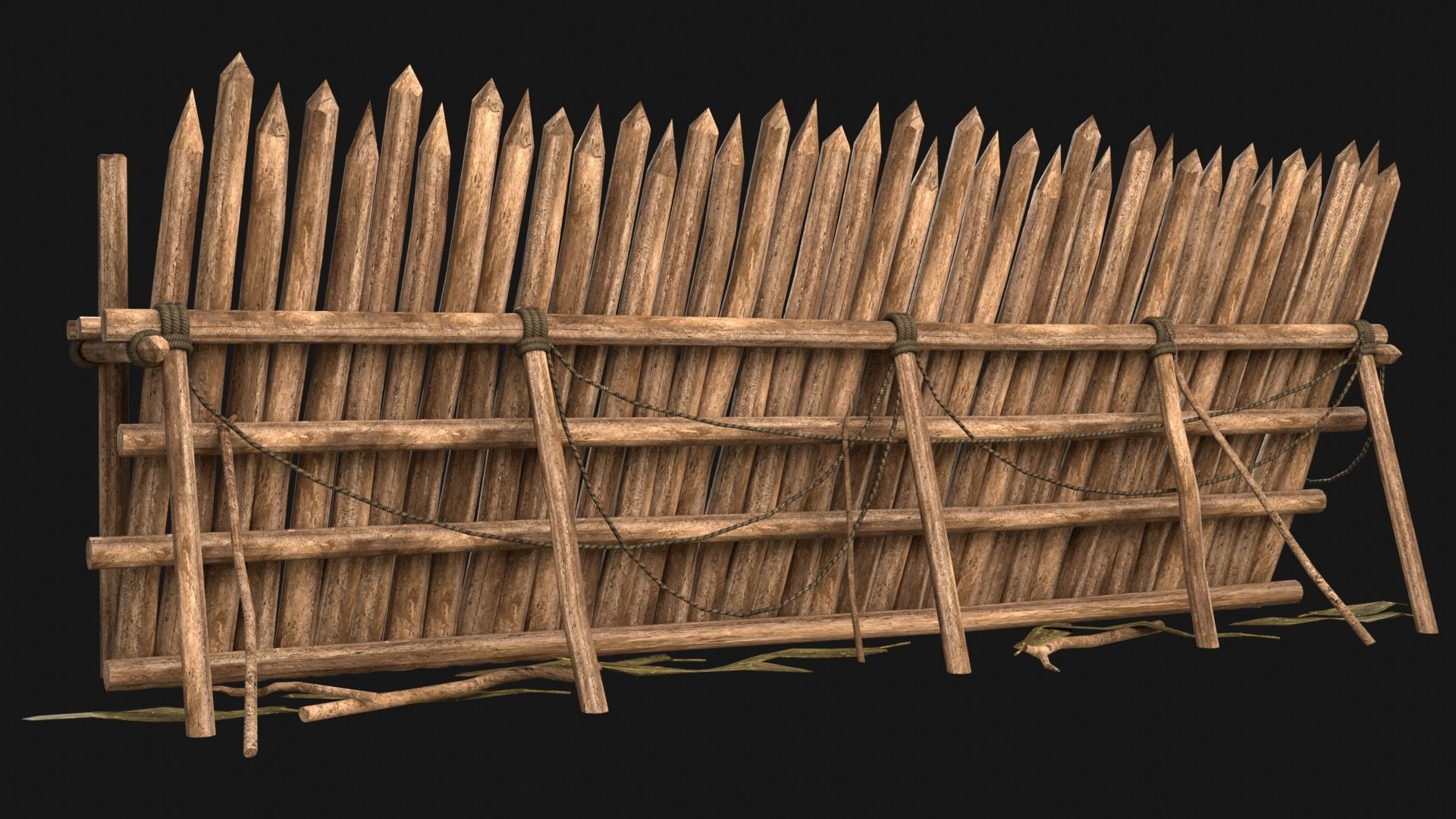 JUNGLE SWAMP PALISADE TRAP WALLS BARRIER BARRICADE COLLECTION Low-poly 3D model_30