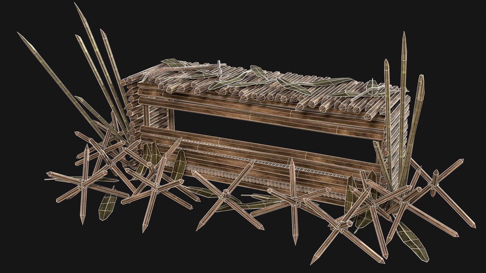 JUNGLE SWAMP PALISADE TRAP WALLS BARRIER BARRICADE COLLECTION Low-poly 3D model_28