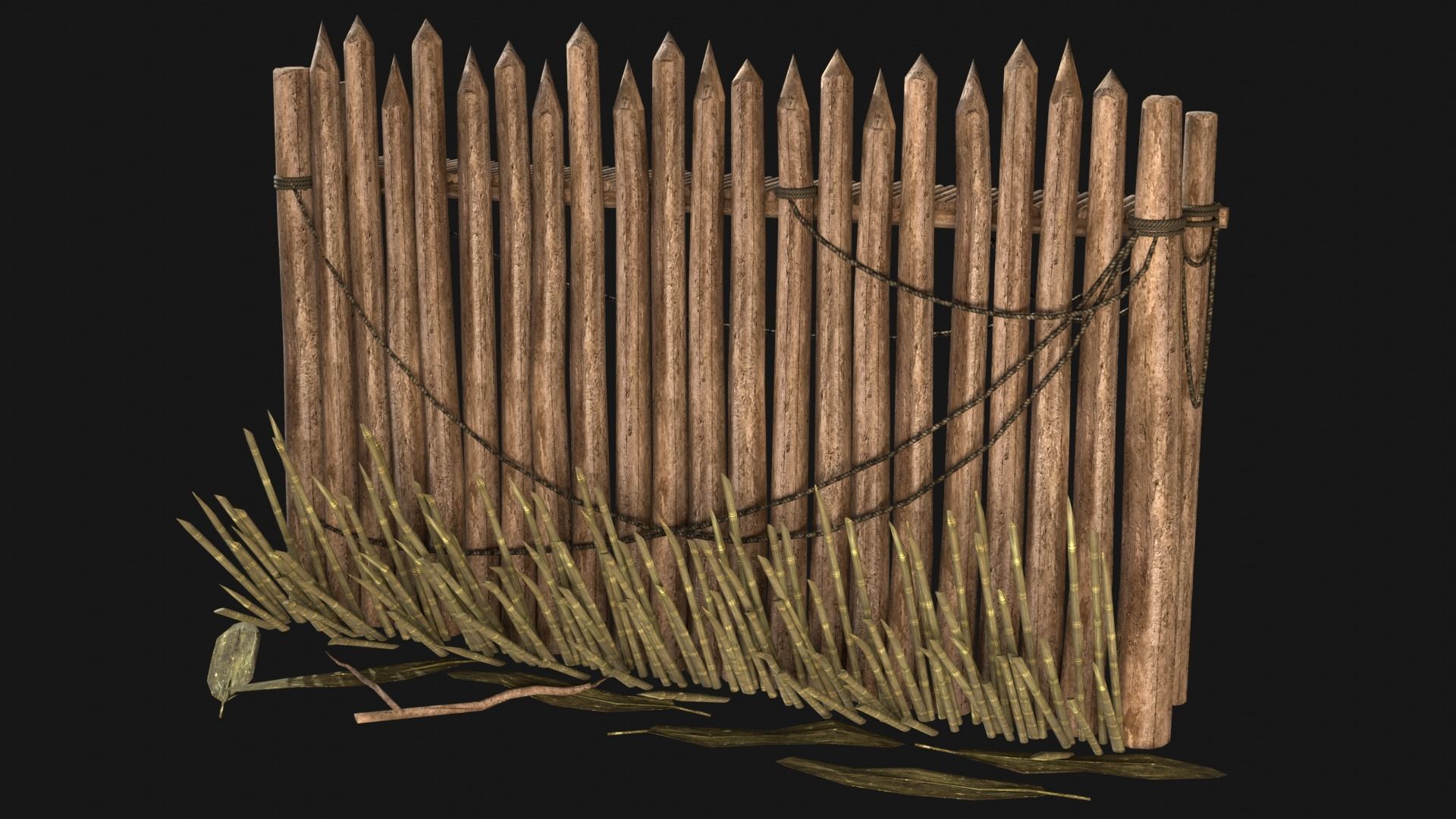 JUNGLE SWAMP PALISADE TRAP WALLS BARRIER BARRICADE COLLECTION Low-poly 3D model_5